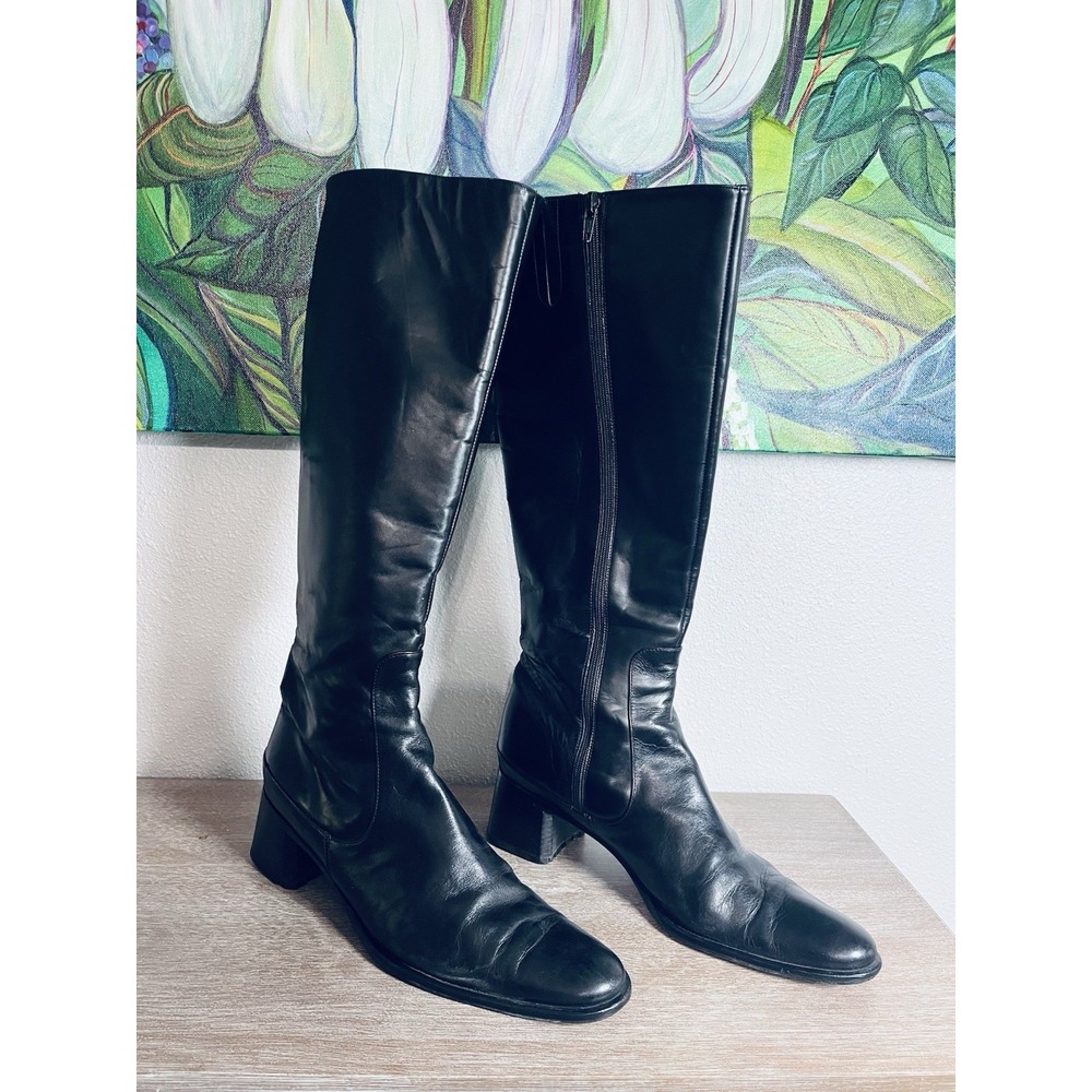 Vintage Joan And David Women's Black Leather Riding‎ Boots Size 10